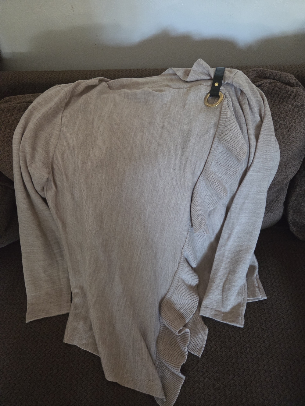 Light Taupe Ruffle-Trim Knit Top